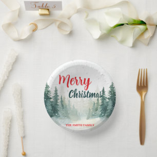 Modern Script Christmas Xmas winter pine tree fore Paper Bowls