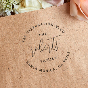 Modern Script Circular Family Name Return Address Self-inking Stamp