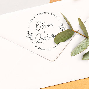 Modern Script Circular Floral Wedding Address Rubber Stamp