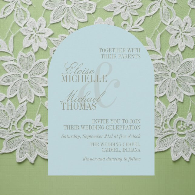 Modern Script Citrus Blue Formal Arch Wedding  Invitation (Modern Script Citrus Blue Formal Arch Wedding Invitation)