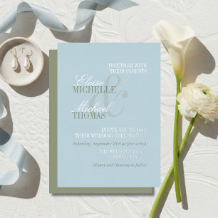 Modern Script Citrus Blue Formal Wedding Foil Invitation
