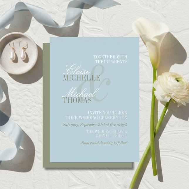 Modern Script Citrus Blue Formal Wedding Foil Invitation (Modern Script Citrus Blue Formal Wedding Foil Invitation)