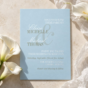 Modern Script Citrus Blue Formal Wedding Foil Invitation