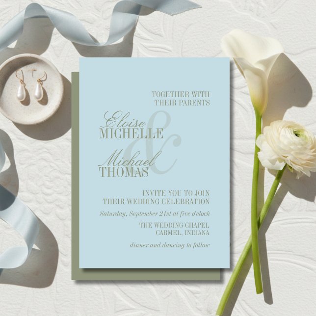 Modern Script Citrus Blue Formal Wedding Invitation (Modern Script Citrus Blue Formal Wedding Invitation)