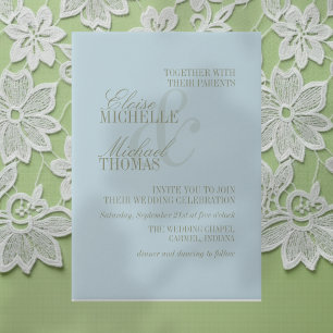 Modern Script Citrus Blue Formal Wedding Vellum Invitations