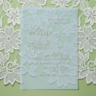 Modern Script Citrus Blue Formal Wedding Vellum Invitations
