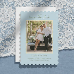 Modern Script Citrus Blue Wedding Photo Save The Date
