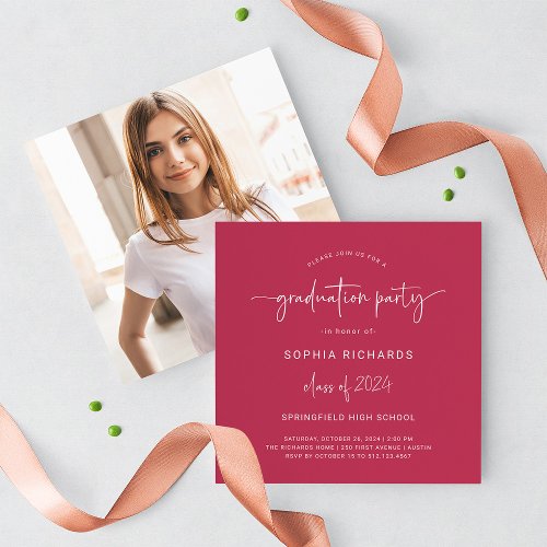 Modern Script Class of 2024 Photo Graduation Party Invitation