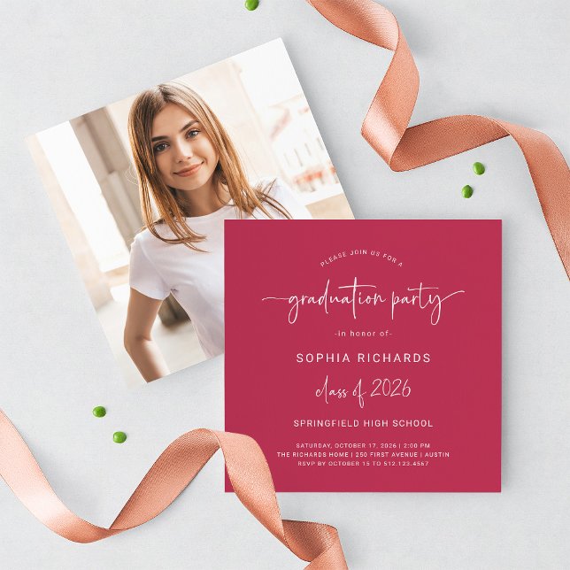 Modern Script Class of 2026 Photo Graduation Party Invitation (Creator Uploaded)