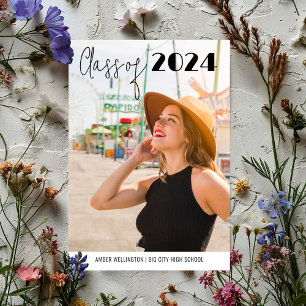 Modern Script Class of Simple Photo Graduation Invitation