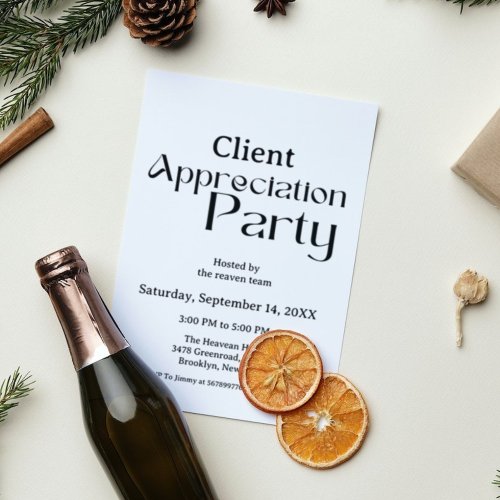 Modern script client appreciation party grateful  invitation