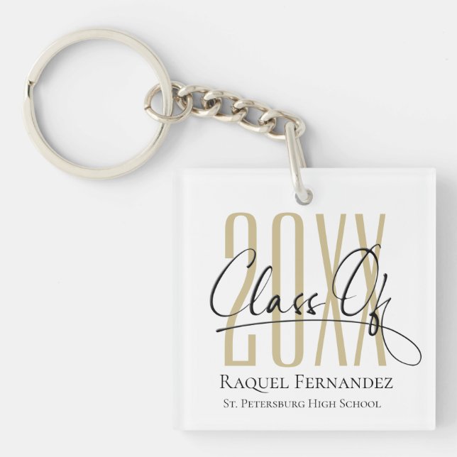 Modern Script Collage Graduation Party Keychain (Front)