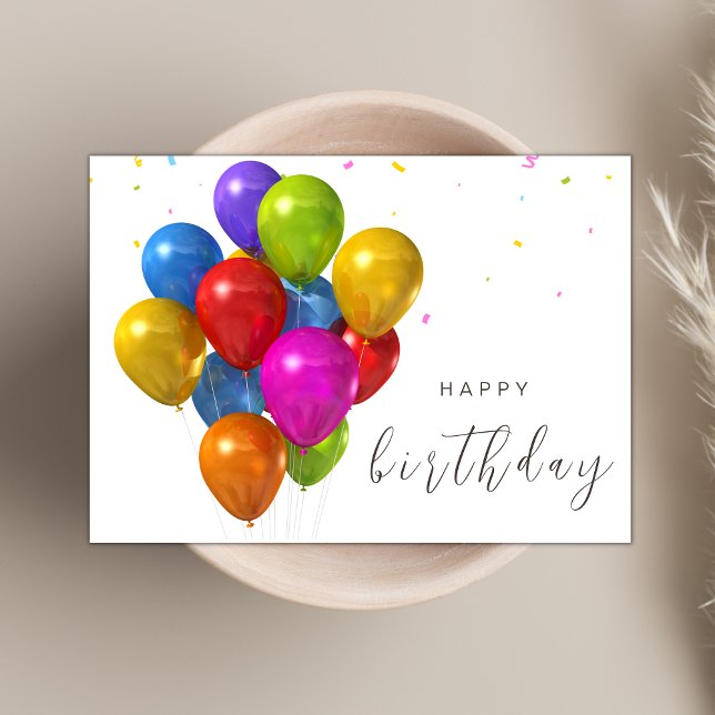 Modern Script Colorful Balloons Happy Birthday Card (Creator Uploaded)
