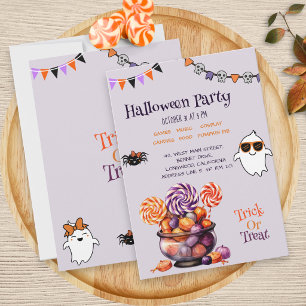 Modern Script Colorful Candy Kids Halloween Party Invitation
