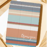Modern Script Colorful Stripe iPad Pro Cover<br><div class="desc">Your personal devices are a great way to express your own personal style. Why not have a custom iPad cover that is modern, cute and bright. Classic stripes with oranges, blues, whites and teal green are simple and clean. Personalized and trendy, this iPad will be easy for you to make...</div>
