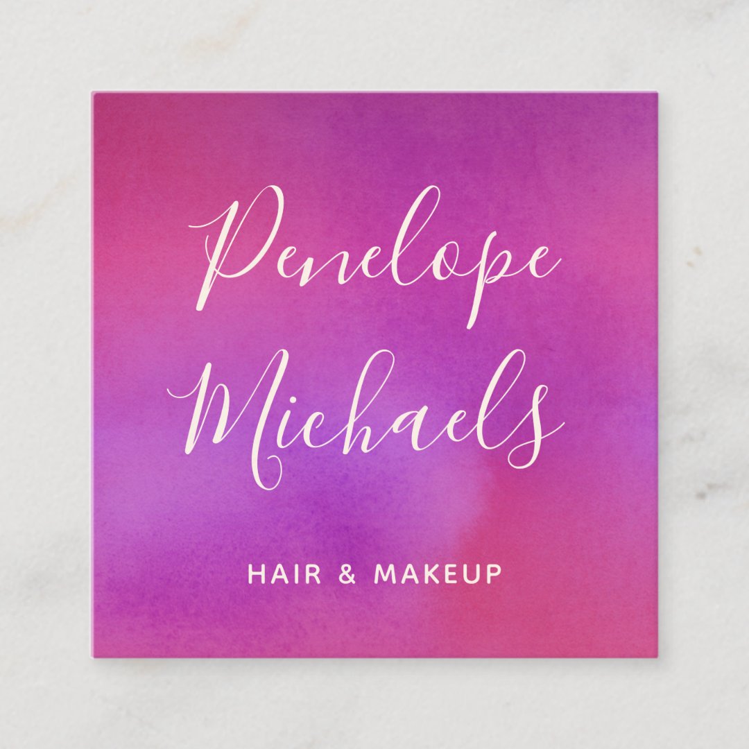 Modern Script Colorful Watercolor Square Business Card | Zazzle