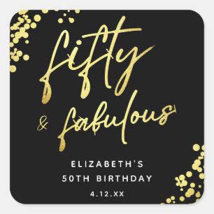 Modern Script Confetti Fifty and Fabulous Birthday Square Sticker