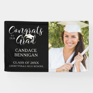 Modern Script CONGRATS GRAD Photo Black Graduation Banner