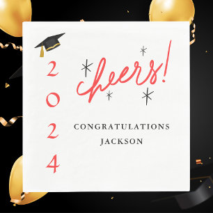 Modern Script Congratulations Grad Red and Black Napkins