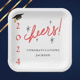 Modern Script Congratulations Grad Red and Black Paper Plates