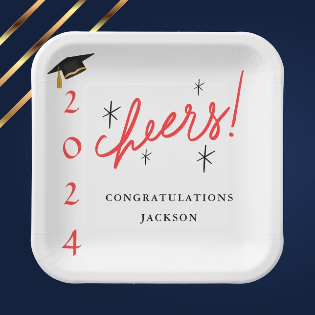 Modern Script Congratulations Grad Red and Black Paper Plates (Creator Uploaded)