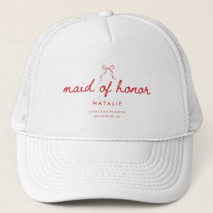 Modern Script Coquette Bow Maid of Honor's Name Trucker Hat