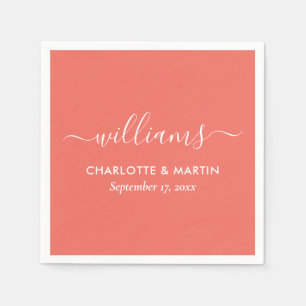 Modern Script Coral Wedding Napkins