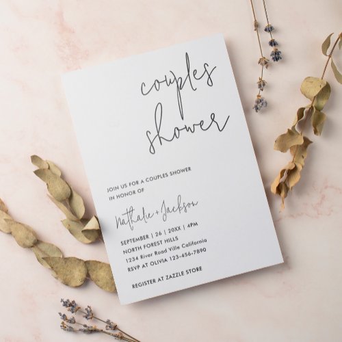 Modern Script Couple Bridal Shower Invitation