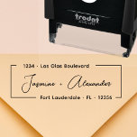 Modern Script Couple Wedding Return Address Self-inking Stamp<br><div class="desc">Elegant Modern Minimalist Hand Lettered Script Wedding Invitation RSVP Return Address Self Inking Stamp. These couple address stamps featuring your name in a pretty handwriting style font typography and return address info, around rectangle line border, easy to personalize them. Save time and add style to your Wedding Save the dates,...</div>
