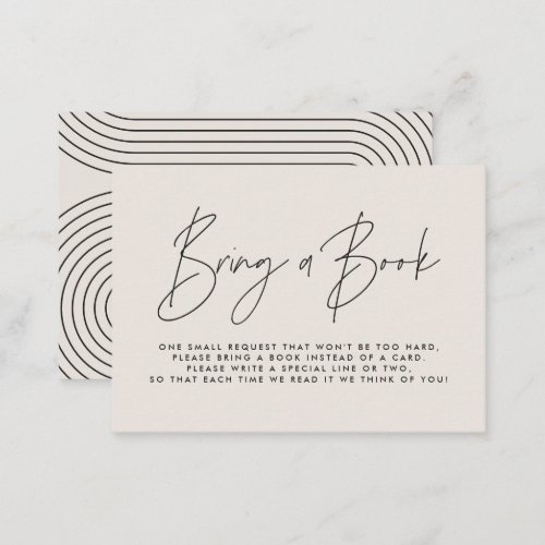 Modern script cream baby shower bring a book  note card