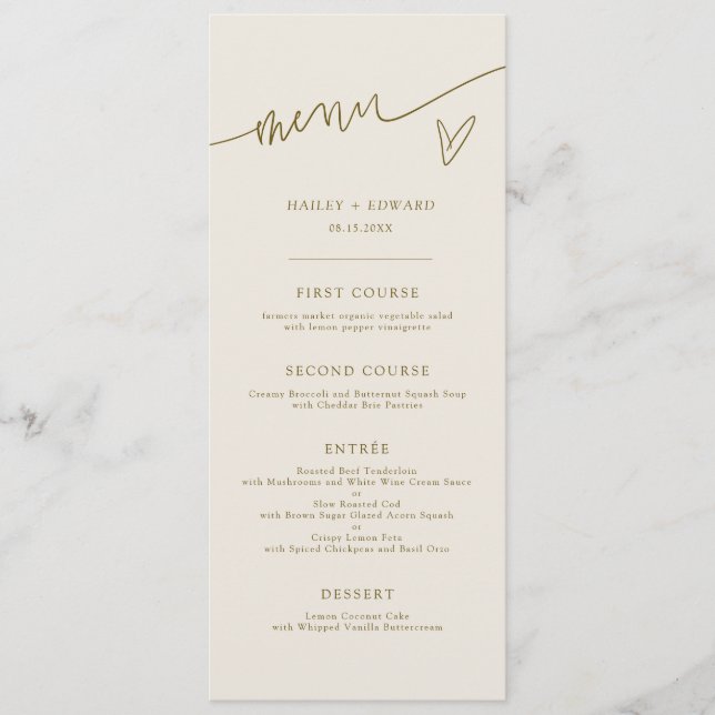 Modern Script Cream Wedding Menu (Front)