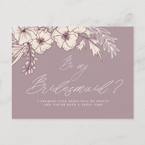 Modern Script Creme Floral Bridesmaid Postcard