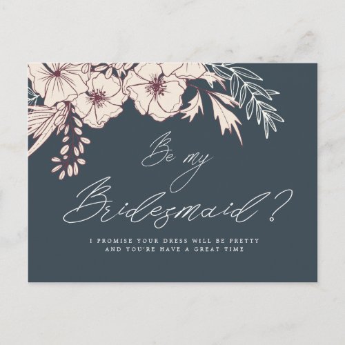 Modern Script Creme Floral Bridesmaid Postcard