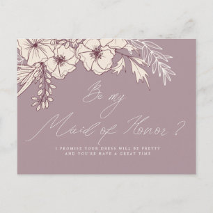 Modern Script Creme Floral Maid of Honor Postcard