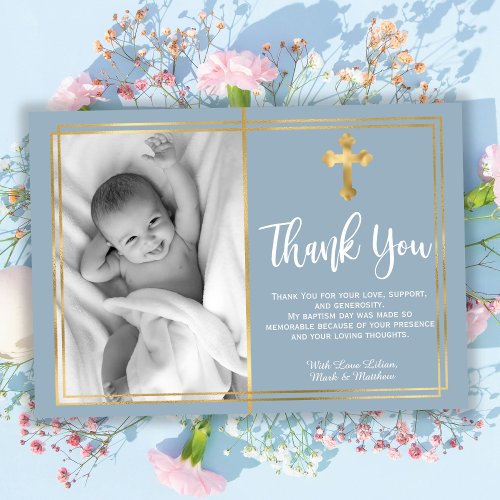 Modern Script Cross Dusty Blue Baptism Photo 