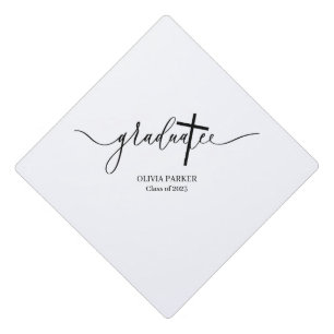 Modern script Cross Graduate Photo Graduation Cap Topper