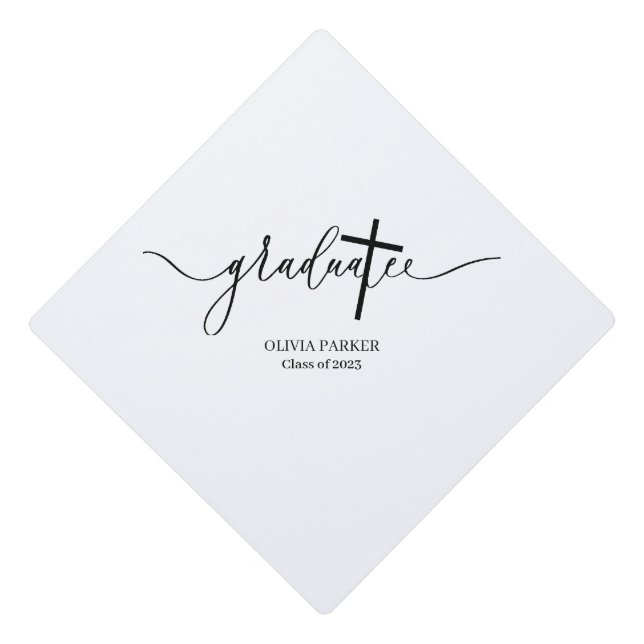 Modern script Cross Graduate  Photo Graduation Graduation Cap Topper (Front)