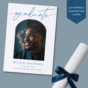 Modern Script Custom Arch Photo High School Letterpress Photo Cards