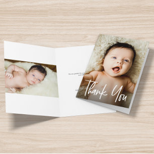 Modern Script Custom Baby Shower Photos Letterpress Thank You Card