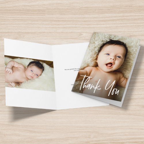 Modern Script Custom Baby Shower Photos Thank You Card