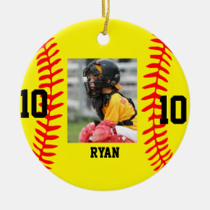 Modern Script Custom Baseball Photo Christmas Ceramic Ornament