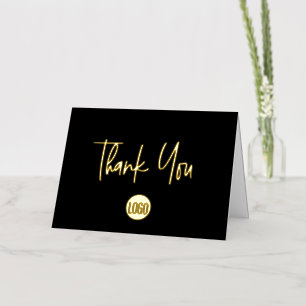 Modern Script Custom Black Gold logo Business Foil Greeting Card