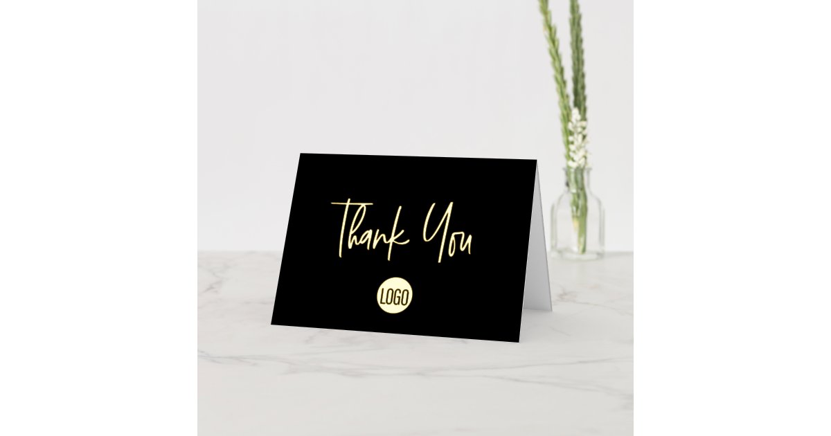 Modern Script Custom Black Gold logo Business Foil Greeting Card | Zazzle