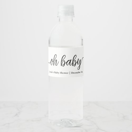 Modern Script Custom Color Oh Baby Water Bottle Label