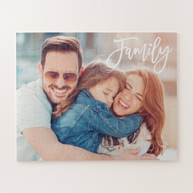Modern Script Custom Family Photo Jigsaw Puzzle (Horizontal)