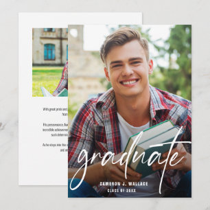 Modern Script Custom Graduate Photos Graduation Announcement