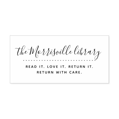 Modern Script Custom Library Return With Care Rubber Stamp