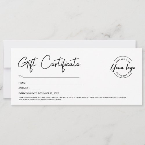 Modern Script Custom Logo Gift Certificate Invitation