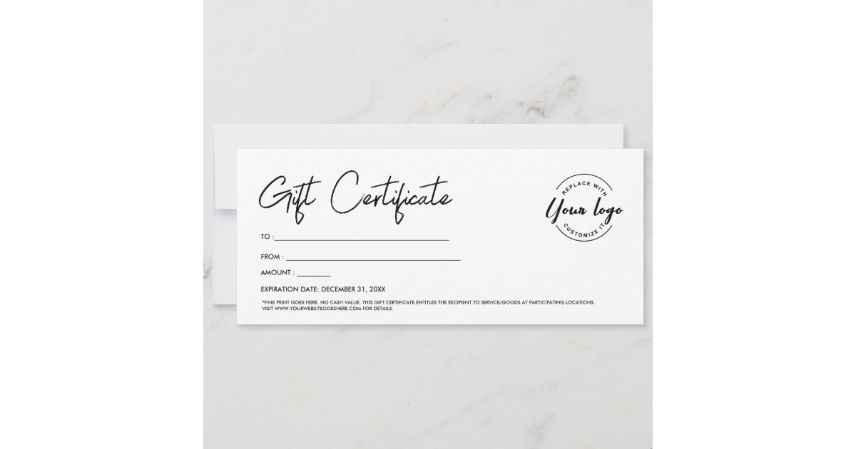 Modern Script Custom Logo Gift Certificate Invitation 