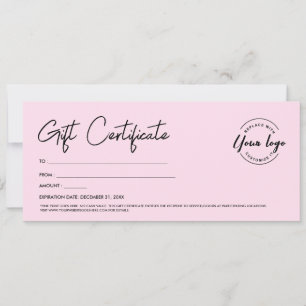 Modern Script Custom Logo Gift Certificate Pink Invitation